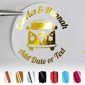 Camper van wedding sticker in gold foils