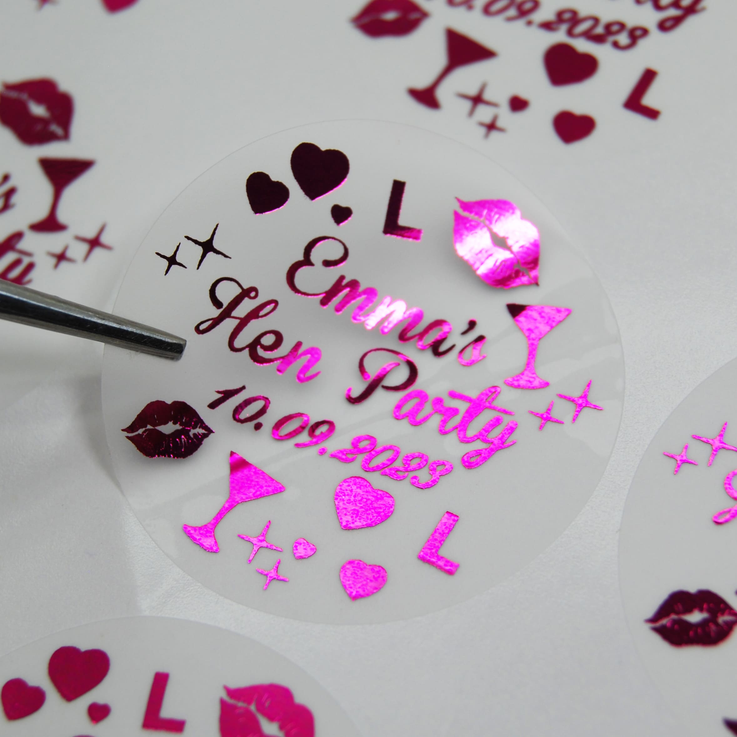 Hen Party Personalised L Plates, Lips, Martini Stickers