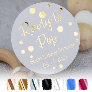 Gold Ready To Pop Baby Shower Round Stickers